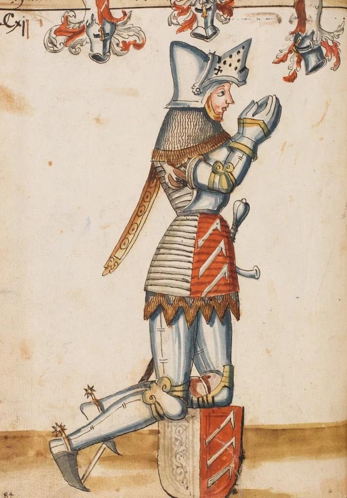 An illustration from Portraits of the Habsburg family and of knights killed in the Battle of Sempach (1386), 1560, leaf 122