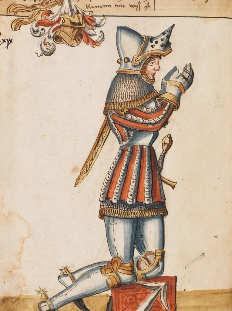 An illustration from Portraits of the Habsburg family and of knights killed in the Battle of Sempach (1386), 1560, leaf 132