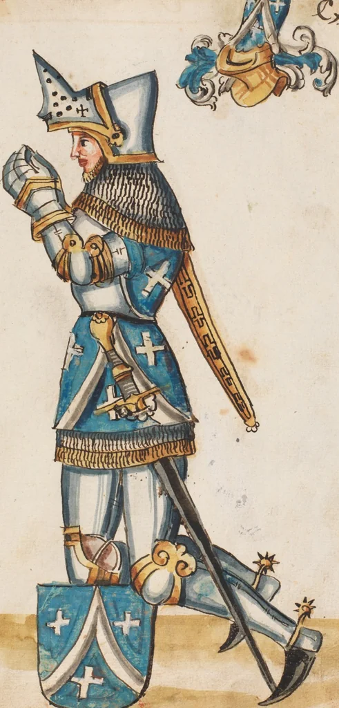 An illustration from Portraits of the Habsburg family and of knights killed in the Battle of Sempach (1386), 1560, leaf 133