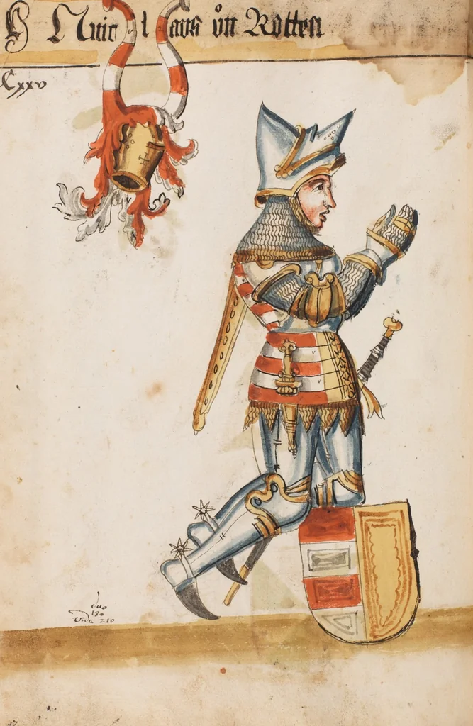 An illustration from Portraits of the Habsburg family and of knights killed in the Battle of Sempach (1386), 1560, leaf 138