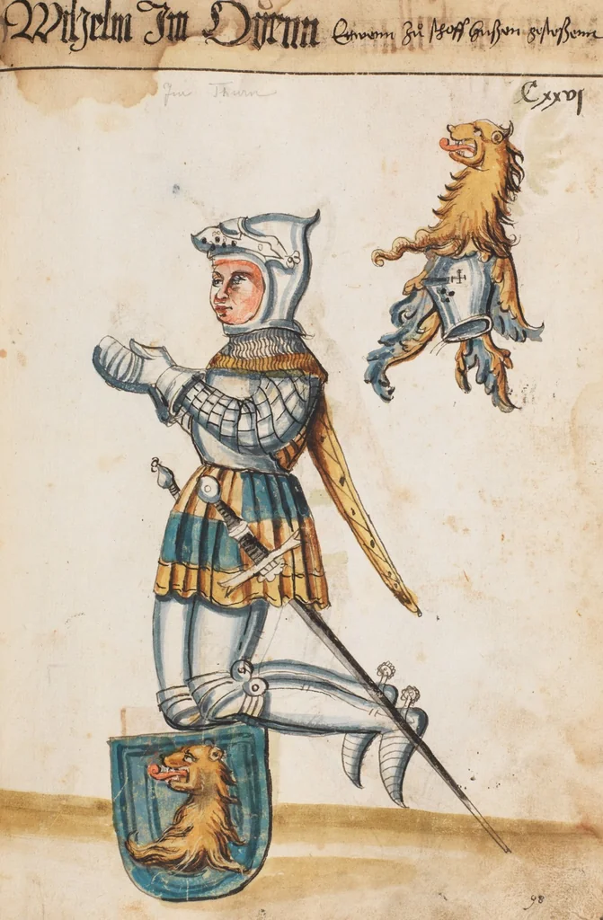 An illustration from Portraits of the Habsburg family and of knights killed in the Battle of Sempach (1386), 1560, leaf 139