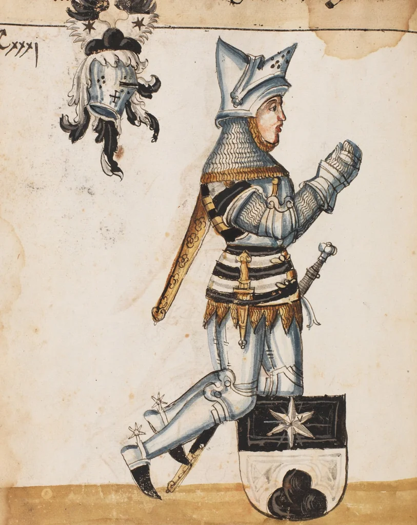 An illustration from Portraits of the Habsburg family and of knights killed in the Battle of Sempach (1386), 1560, leaf 144