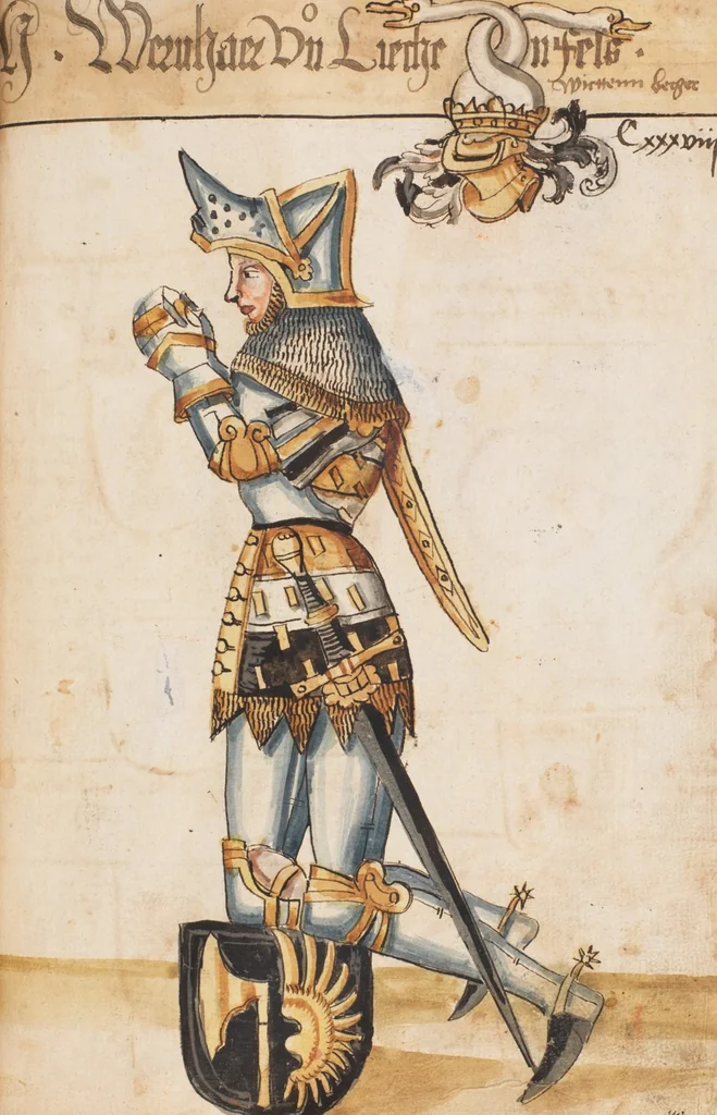 An illustration from Portraits of the Habsburg family and of knights killed in the Battle of Sempach (1386), 1560, leaf 151