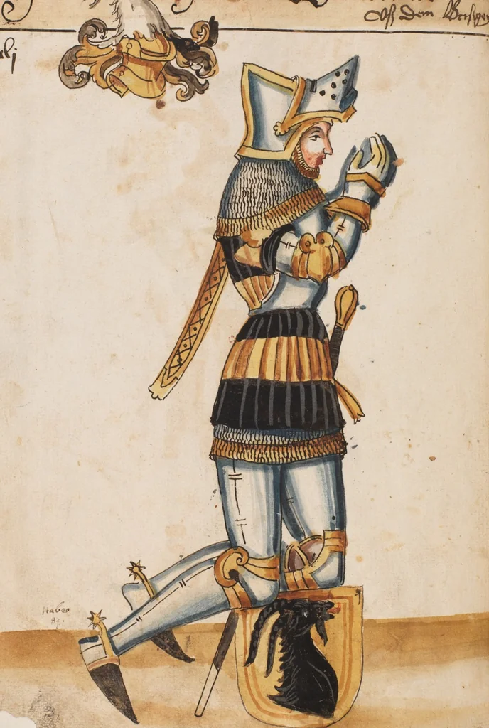 An illustration from Portraits of the Habsburg family and of knights killed in the Battle of Sempach (1386), 1560, leaf 154