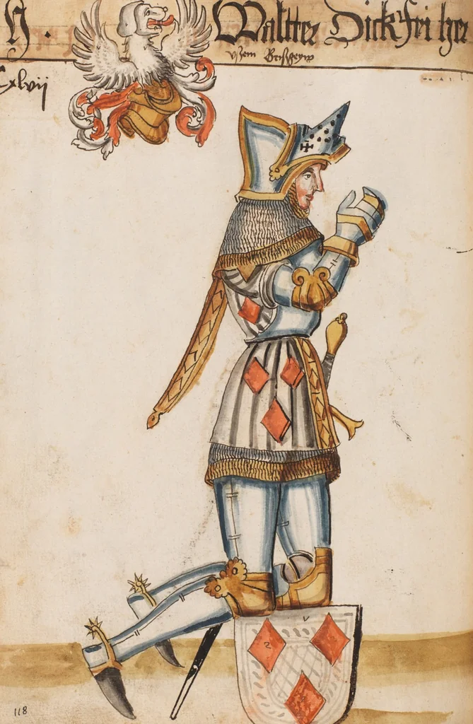 An illustration from Portraits of the Habsburg family and of knights killed in the Battle of Sempach (1386), 1560, leaf 160