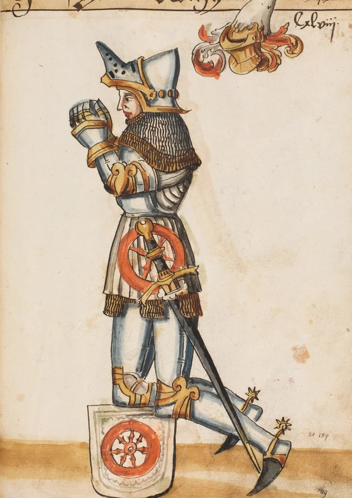 An illustration from Portraits of the Habsburg family and of knights killed in the Battle of Sempach (1386), 1560, leaf 161
