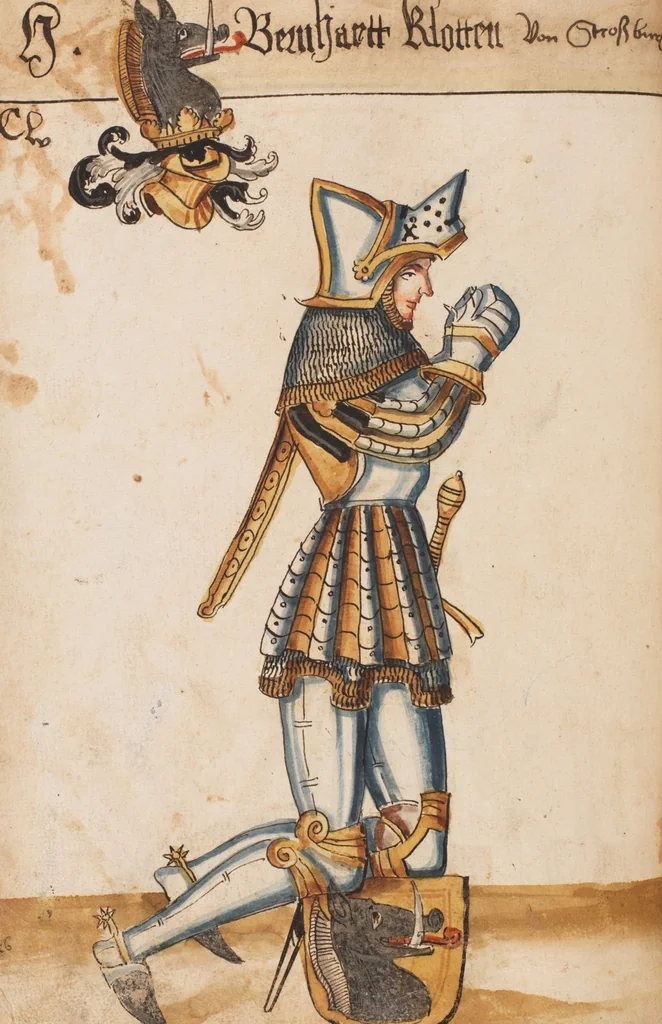 An illustration from Portraits of the Habsburg family and of knights killed in the Battle of Sempach (1386), 1560, leaf 168
