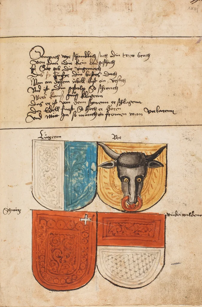 An illustration from Portraits of the Habsburg family and of knights killed in the Battle of Sempach (1386), 1560, leaf 17