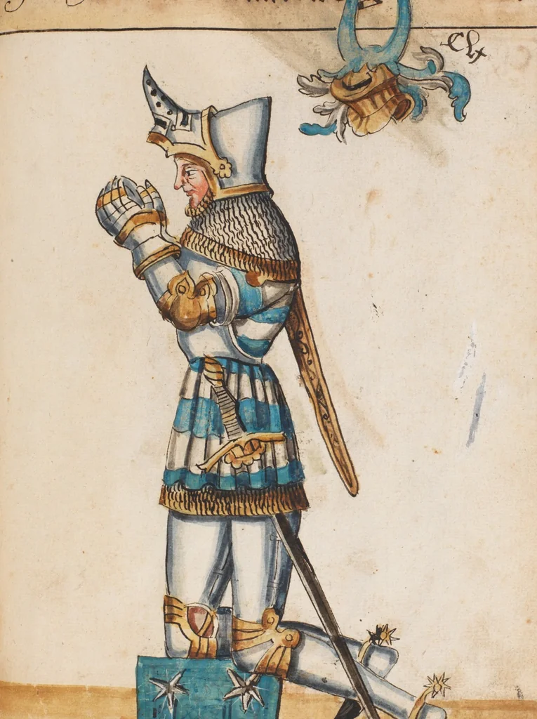 An illustration from Portraits of the Habsburg family and of knights killed in the Battle of Sempach (1386), 1560, leaf 173