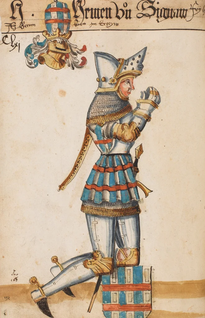 An illustration from Portraits of the Habsburg family and of knights killed in the Battle of Sempach (1386), 1560, leaf 174