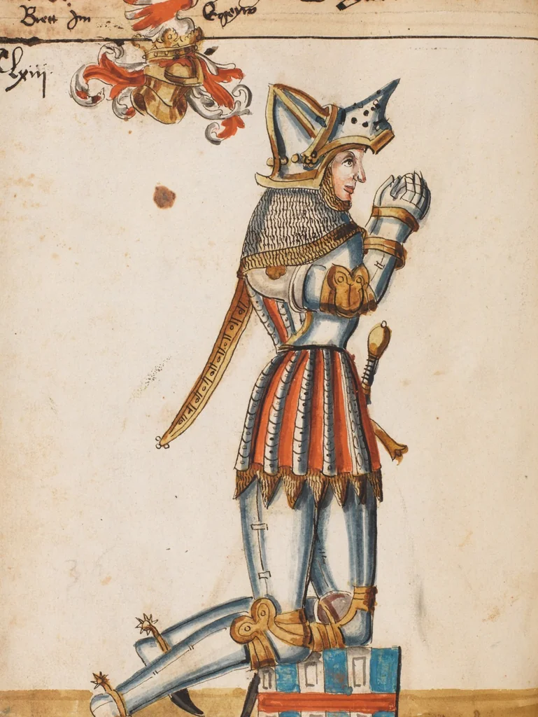 An illustration from Portraits of the Habsburg family and of knights killed in the Battle of Sempach (1386), 1560, leaf 176