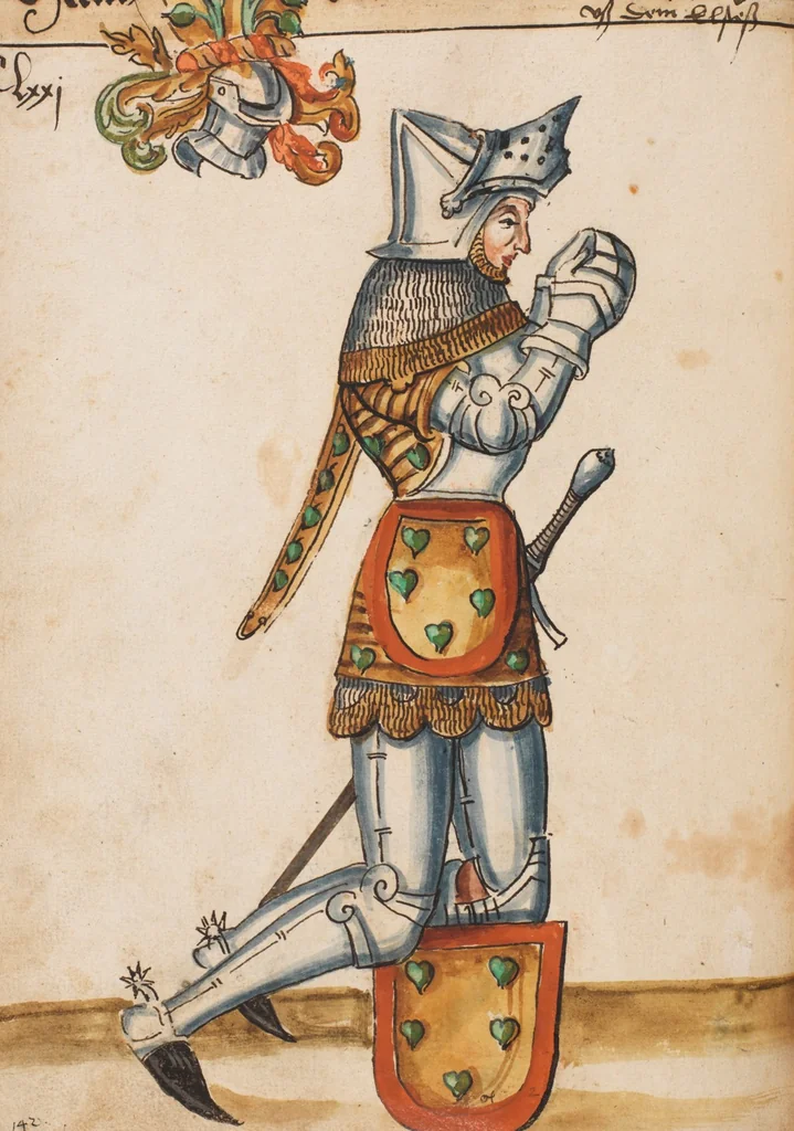 An illustration from Portraits of the Habsburg family and of knights killed in the Battle of Sempach (1386), 1560, leaf 184