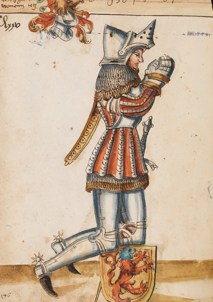 An illustration from Portraits of the Habsburg family and of knights killed in the Battle of Sempach (1386), 1560, leaf 188
