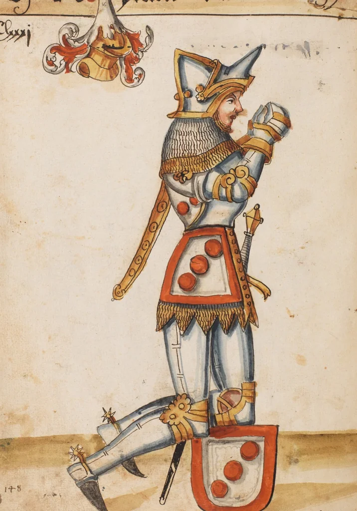 An illustration from Portraits of the Habsburg family and of knights killed in the Battle of Sempach (1386), 1560, leaf 194