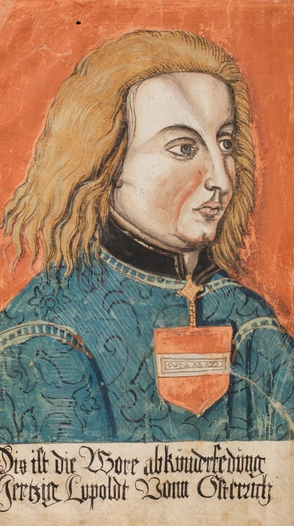 An illustration from Portraits of the Habsburg family and of knights killed in the Battle of Sempach (1386), 1560, leaf 20