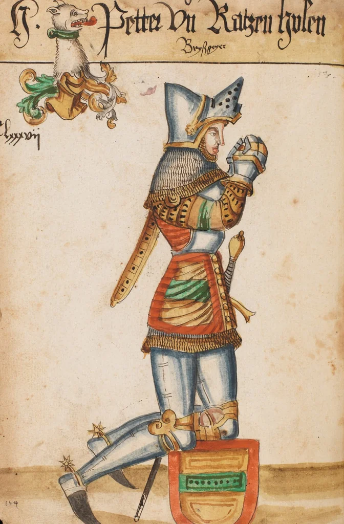 An illustration from Portraits of the Habsburg family and of knights killed in the Battle of Sempach (1386), 1560, leaf 200