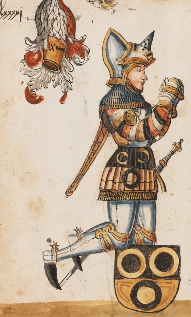 An illustration from Portraits of the Habsburg family and of knights killed in the Battle of Sempach (1386), 1560, leaf 204