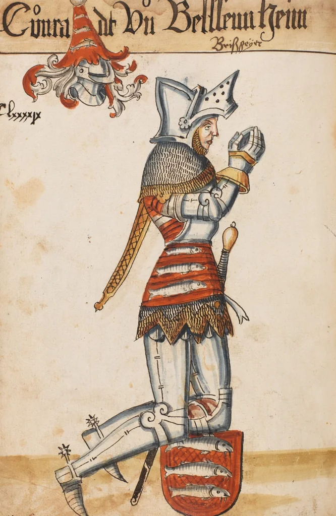 An illustration from Portraits of the Habsburg family and of knights killed in the Battle of Sempach (1386), 1560, leaf 212