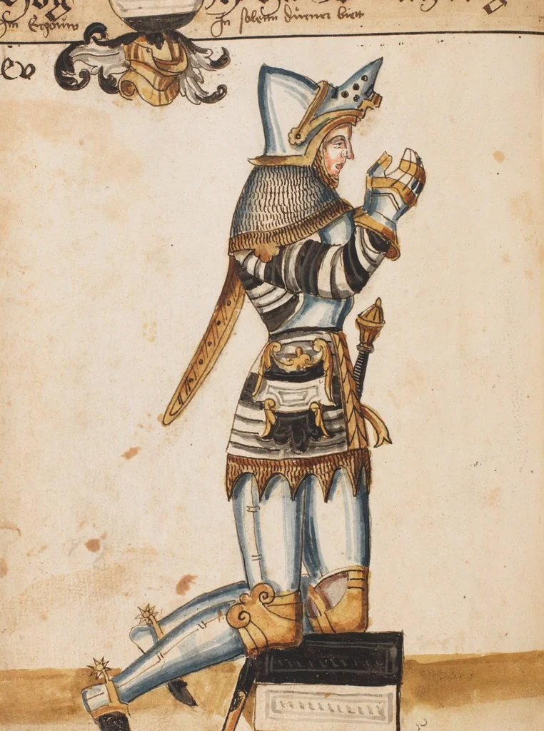 An illustration from Portraits of the Habsburg family and of knights killed in the Battle of Sempach (1386), 1560, leaf 216