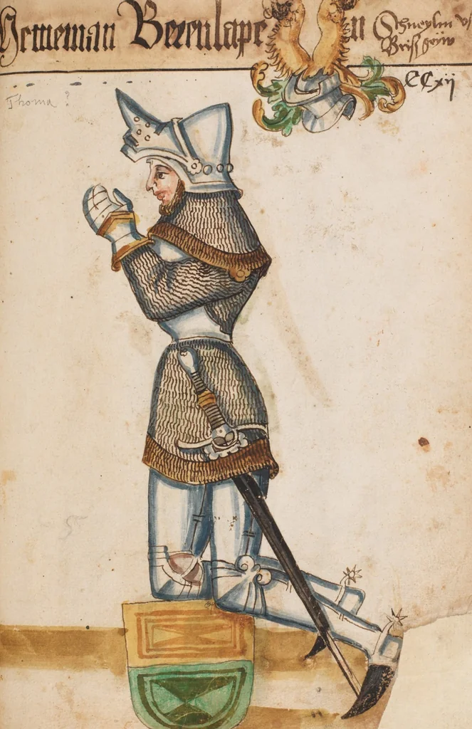 An illustration from Portraits of the Habsburg family and of knights killed in the Battle of Sempach (1386), 1560, leaf 219