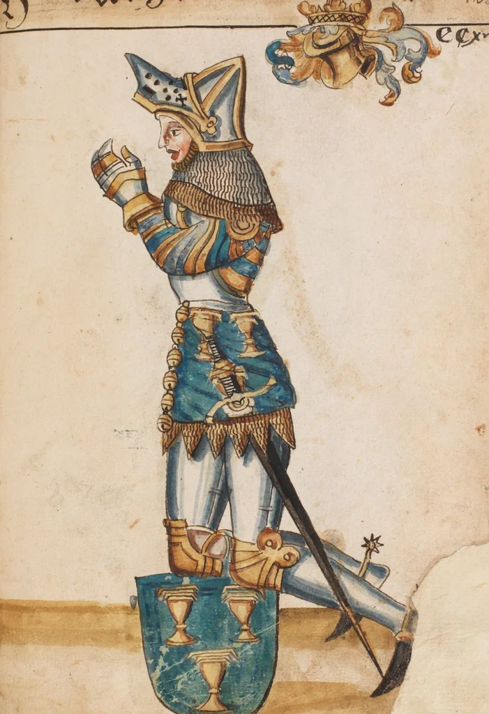 An illustration from Portraits of the Habsburg family and of knights killed in the Battle of Sempach (1386), 1560, leaf 221