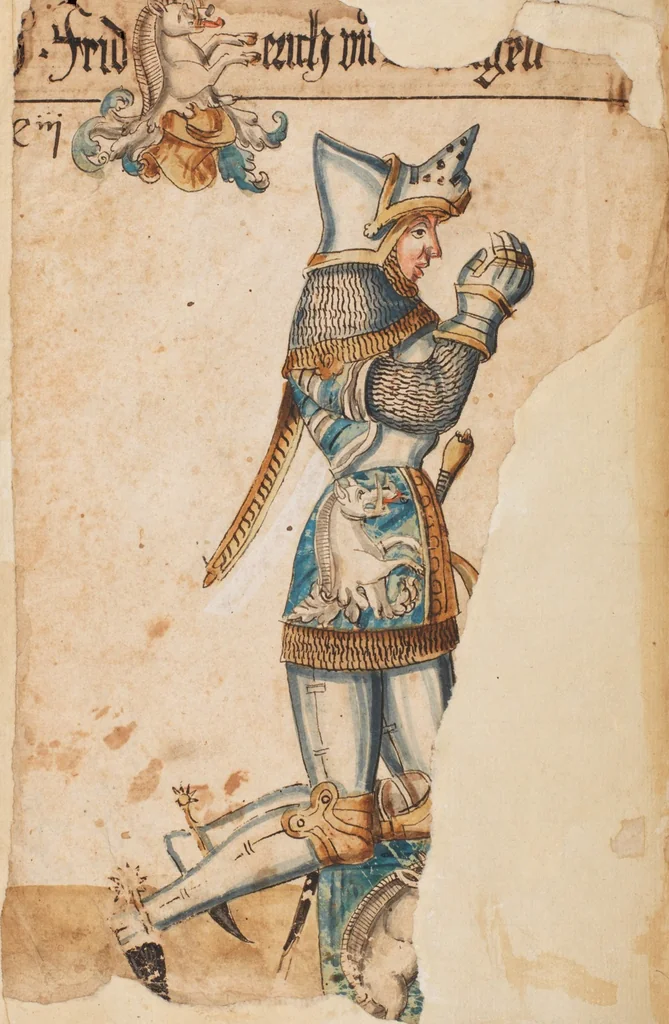 An illustration from Portraits of the Habsburg family and of knights killed in the Battle of Sempach (1386), 1560, leaf 224