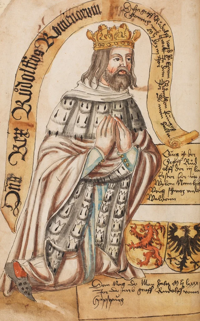 An illustration from Portraits of the Habsburg family and of knights killed in the Battle of Sempach (1386), 1560, leaf 26