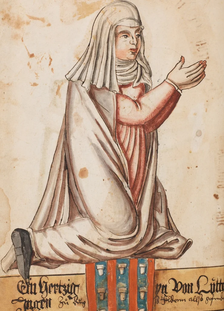 An illustration from Portraits of the Habsburg family and of knights killed in the Battle of Sempach (1386), 1560, leaf 32
