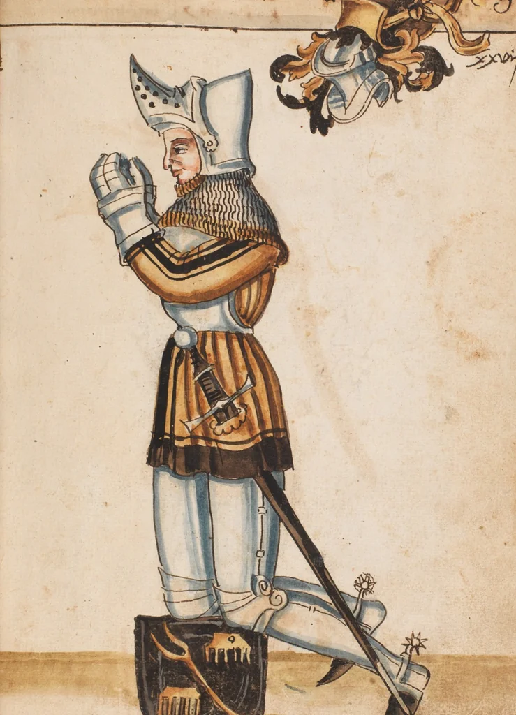 An illustration from Portraits of the Habsburg family and of knights killed in the Battle of Sempach (1386), 1560, leaf 37