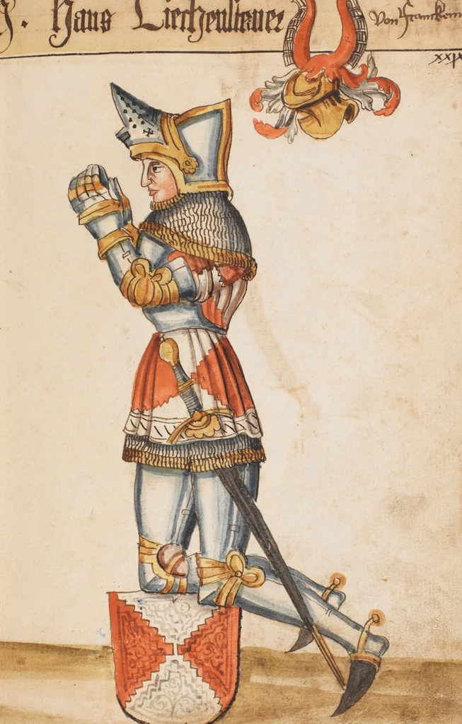 An illustration from Portraits of the Habsburg family and of knights killed in the Battle of Sempach (1386), 1560, leaf 39