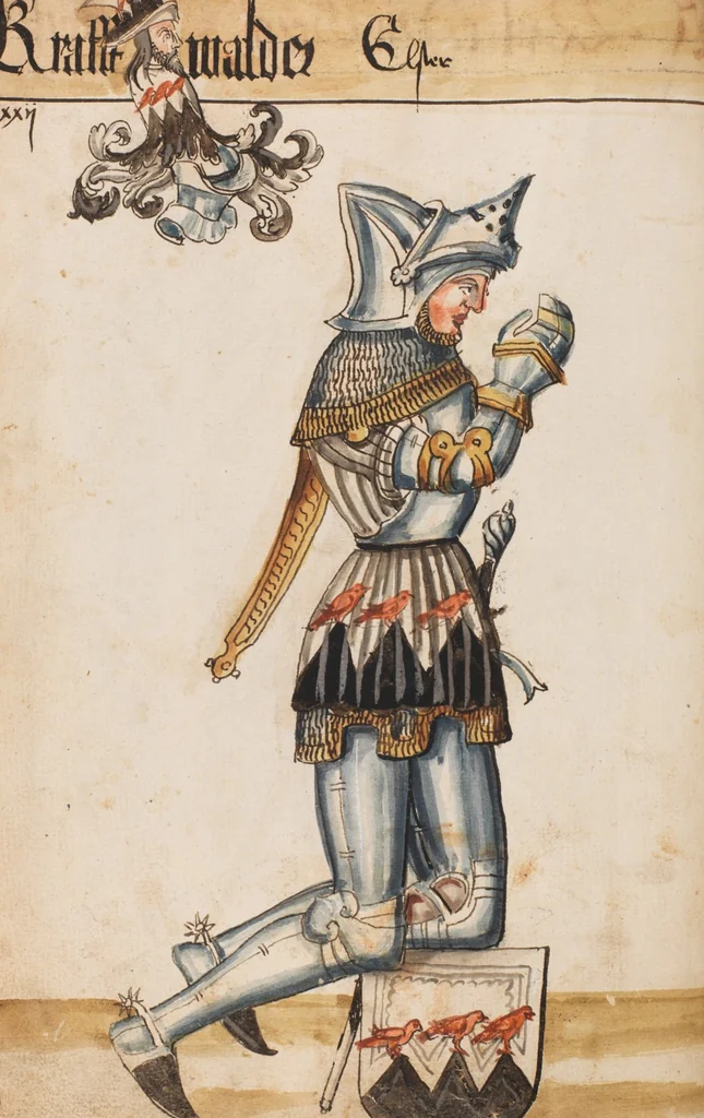 An illustration from Portraits of the Habsburg family and of knights killed in the Battle of Sempach (1386), 1560, leaf 42