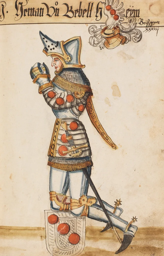 An illustration from Portraits of the Habsburg family and of knights killed in the Battle of Sempach (1386), 1560, leaf 43