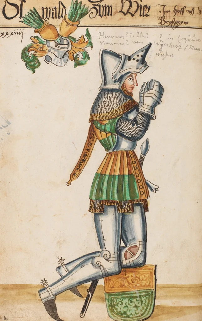An illustration from Portraits of the Habsburg family and of knights killed in the Battle of Sempach (1386), 1560, leaf 44