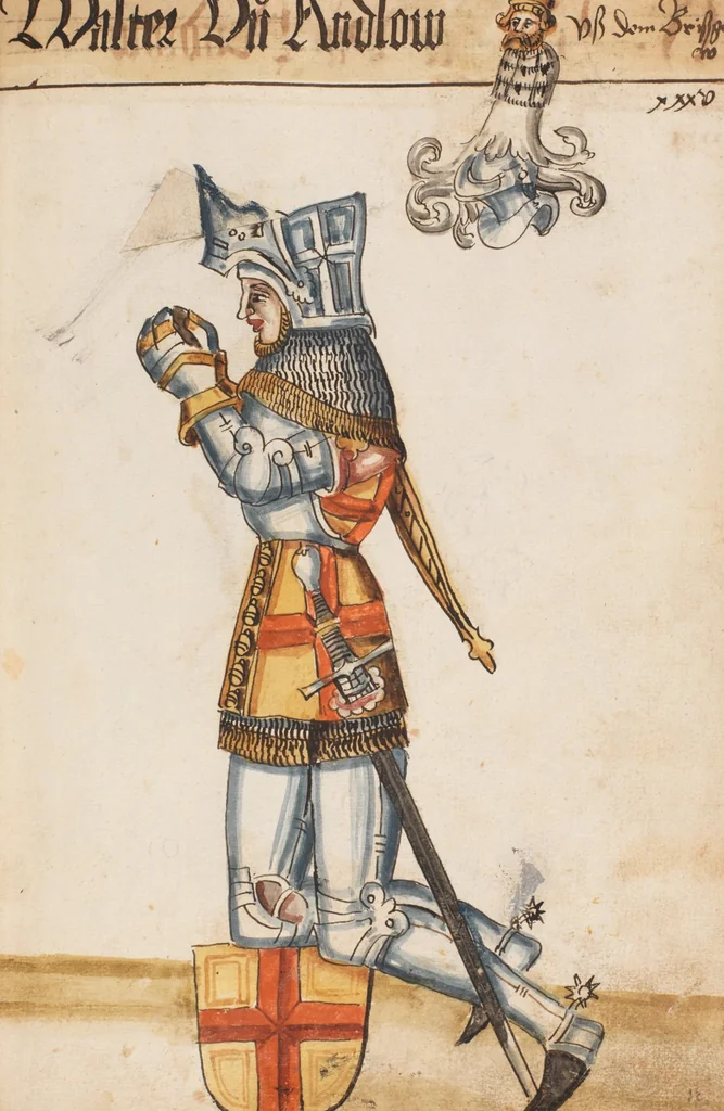 An illustration from Portraits of the Habsburg family and of knights killed in the Battle of Sempach (1386), 1560, leaf 45