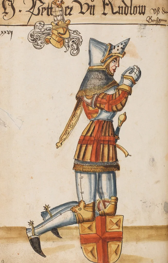 An illustration from Portraits of the Habsburg family and of knights killed in the Battle of Sempach (1386), 1560, leaf 46