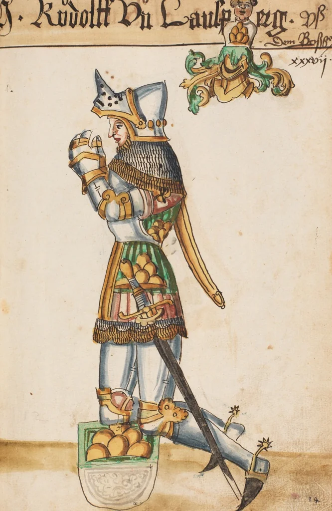 An illustration from Portraits of the Habsburg family and of knights killed in the Battle of Sempach (1386), 1560, leaf 47