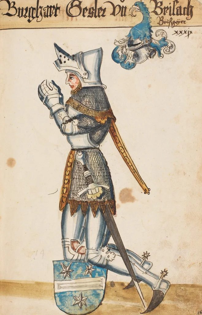 An illustration from Portraits of the Habsburg family and of knights killed in the Battle of Sempach (1386), 1560, leaf 49