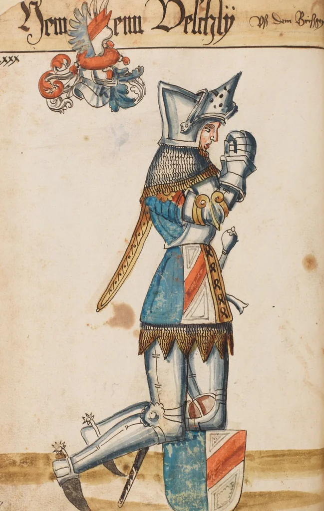 An illustration from Portraits of the Habsburg family and of knights killed in the Battle of Sempach (1386), 1560, leaf 50