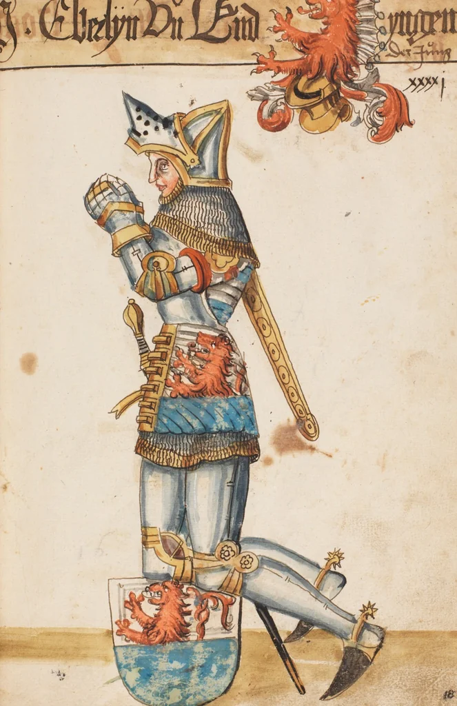 An illustration from Portraits of the Habsburg family and of knights killed in the Battle of Sempach (1386), 1560, leaf 51