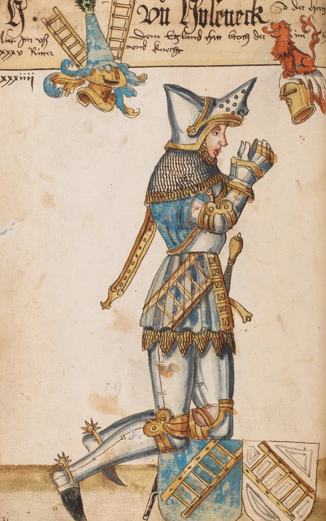 An illustration from Portraits of the Habsburg family and of knights killed in the Battle of Sempach (1386), 1560, leaf 54