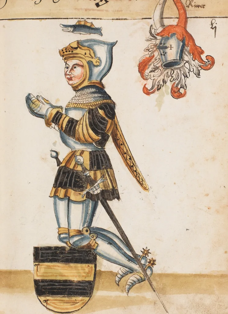 An illustration from Portraits of the Habsburg family and of knights killed in the Battle of Sempach (1386), 1560, leaf 61