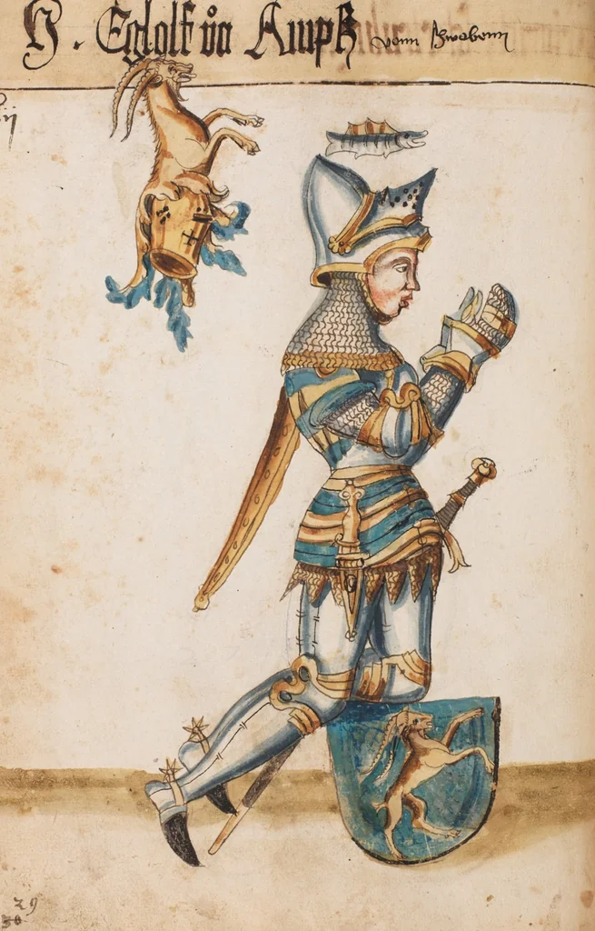 An illustration from Portraits of the Habsburg family and of knights killed in the Battle of Sempach (1386), 1560, leaf 62