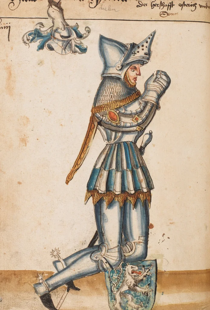 An illustration from Portraits of the Habsburg family and of knights killed in the Battle of Sempach (1386), 1560, leaf 64