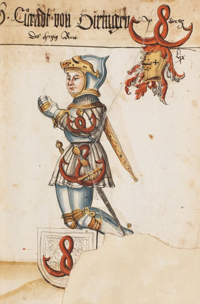 An illustration from Portraits of the Habsburg family and of knights killed in the Battle of Sempach (1386), 1560, leaf 69