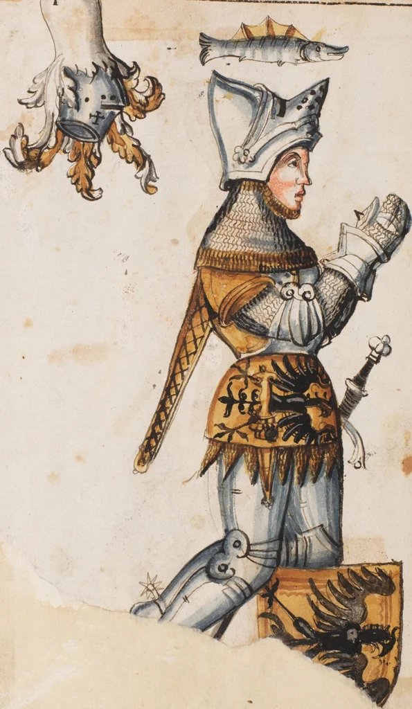 An illustration from Portraits of the Habsburg family and of knights killed in the Battle of Sempach (1386), 1560, leaf 72
