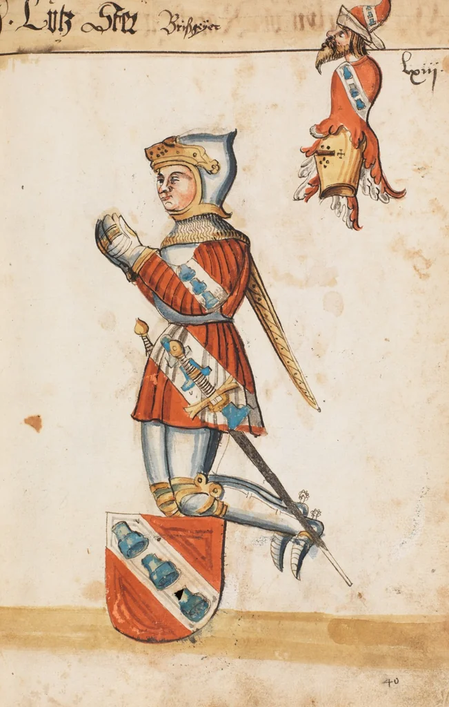 An illustration from Portraits of the Habsburg family and of knights killed in the Battle of Sempach (1386), 1560, leaf 73