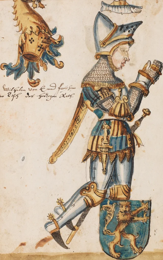 An illustration from Portraits of the Habsburg family and of knights killed in the Battle of Sempach (1386), 1560, leaf 76