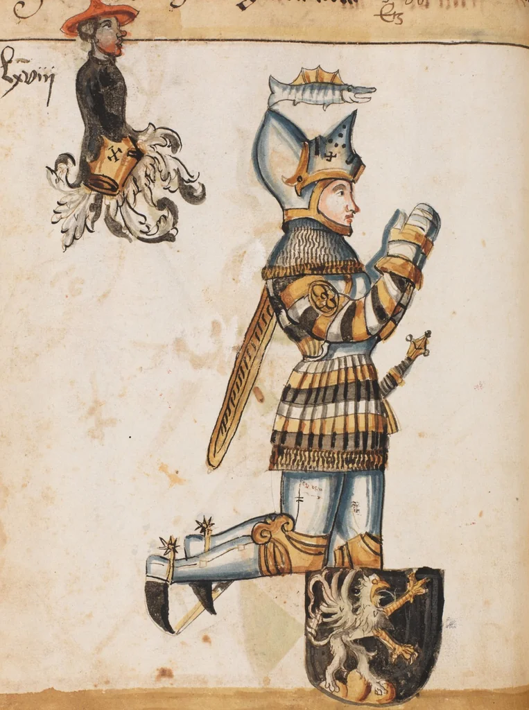 An illustration from Portraits of the Habsburg family and of knights killed in the Battle of Sempach (1386), 1560, leaf 78