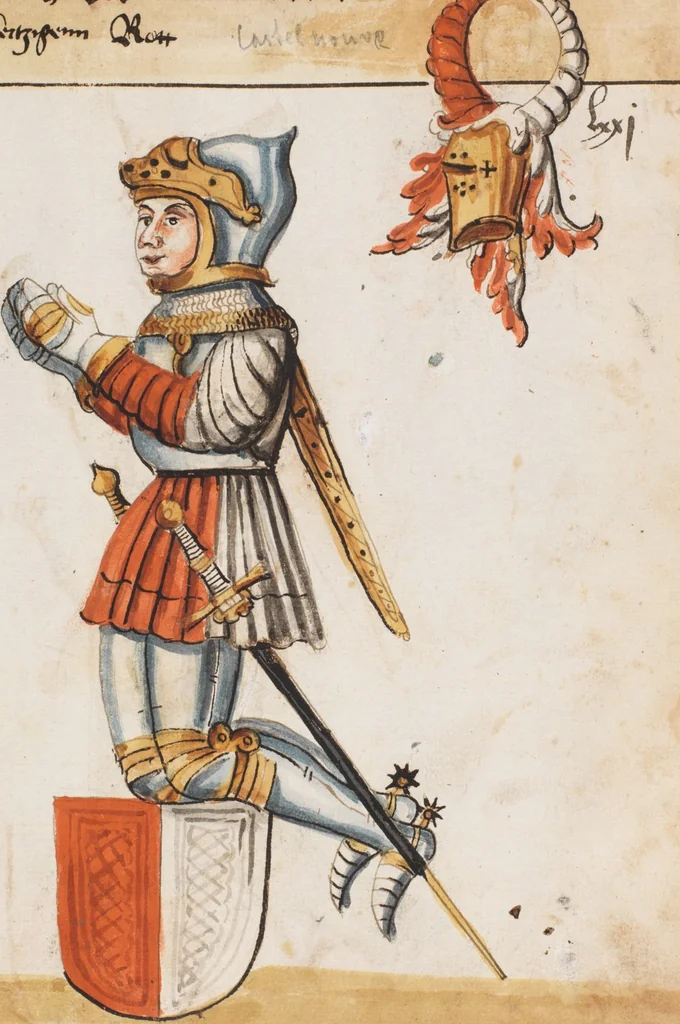 An illustration from Portraits of the Habsburg family and of knights killed in the Battle of Sempach (1386), 1560, leaf 81