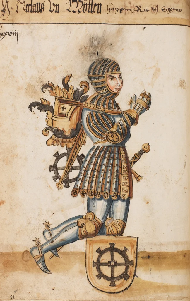 An illustration from Portraits of the Habsburg family and of knights killed in the Battle of Sempach (1386), 1560, leaf 88